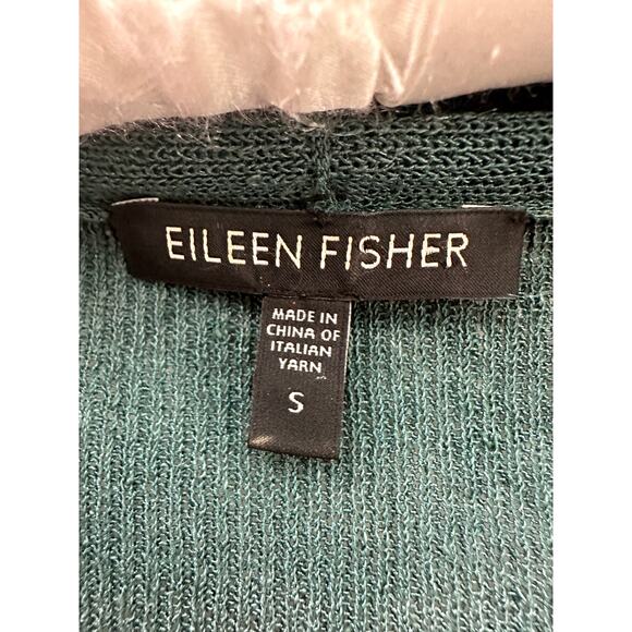 EILEEN FISHER | Teal Linen Blend Open Front Long Cardigan Sweater | Small - Picture 5 of 7